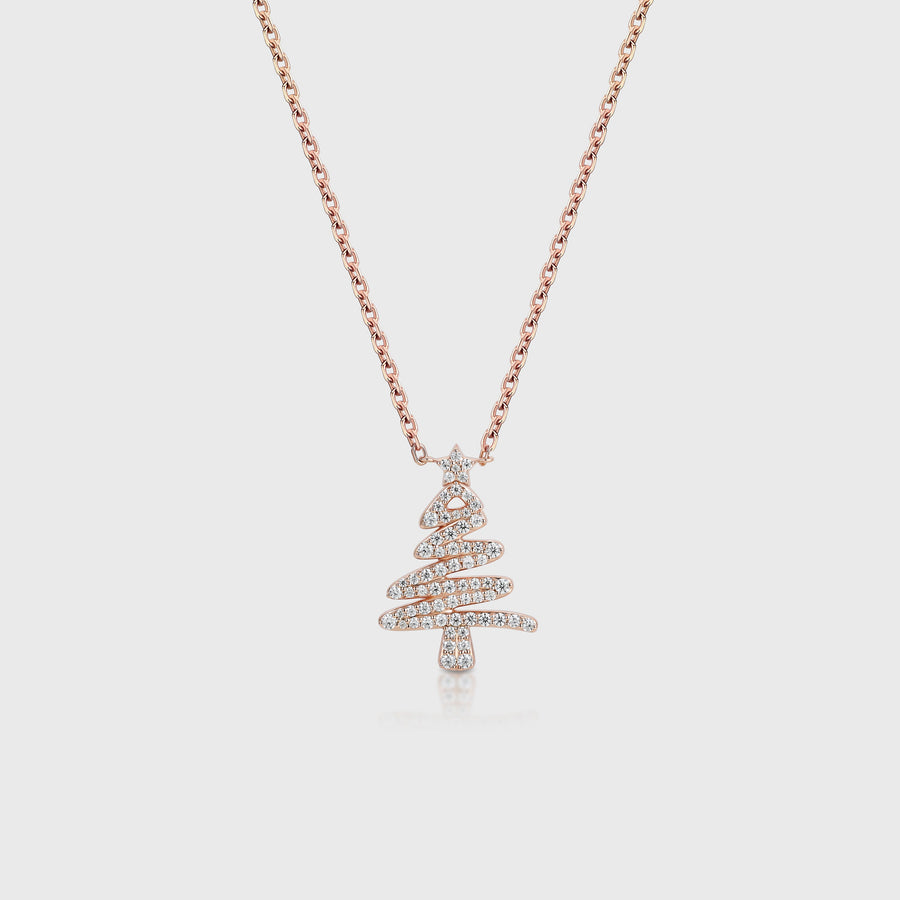 Christmas Tree Pendant Necklace with Moissanite or Diamonds Halo Accents