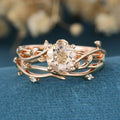 Nature Inspired Round cut Morganite Leaf Gold ring set