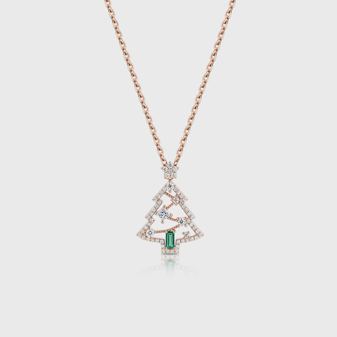 Christmas Tree Lab Emerald Pendant Necklace with Moissanite Halo Accents