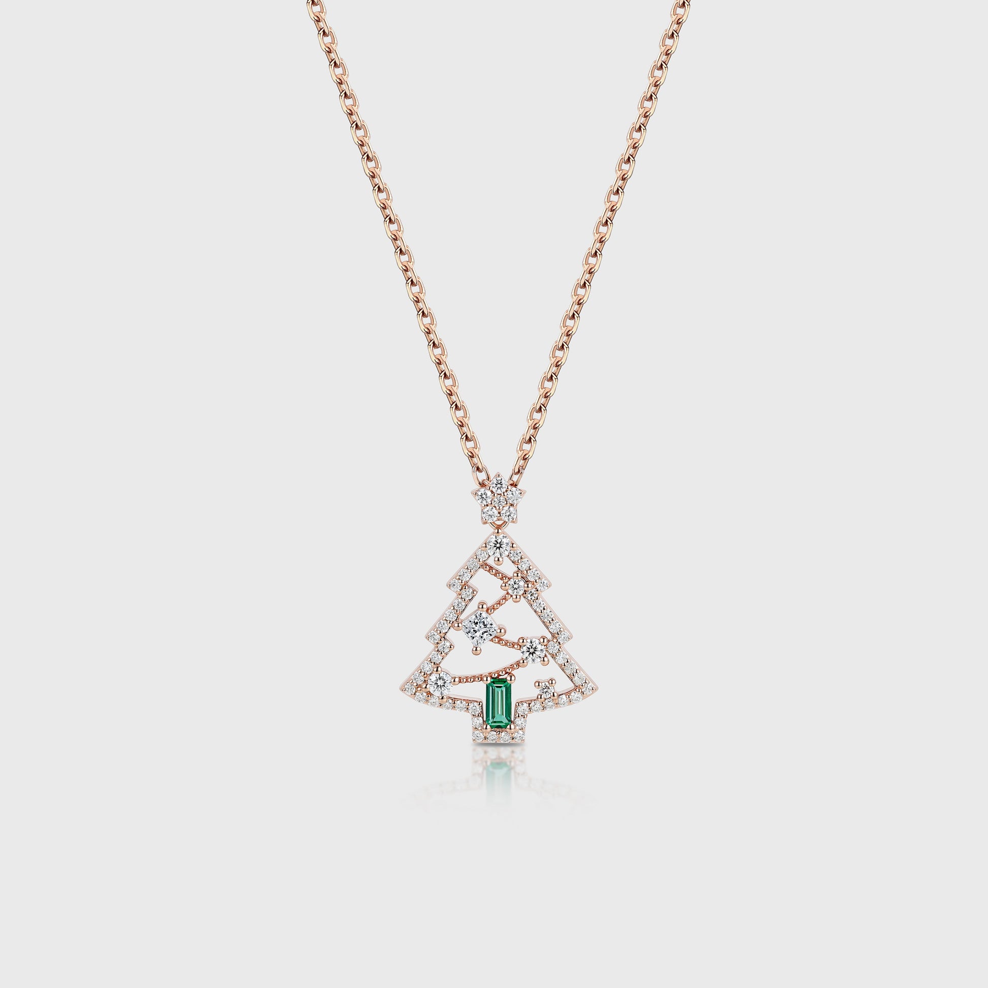 Christmas Tree Lab Emerald Pendant Necklace with Moissanite Halo Accents