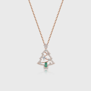 Christmas Tree Lab Emerald Pendant Necklace with Moissanite Halo Accents