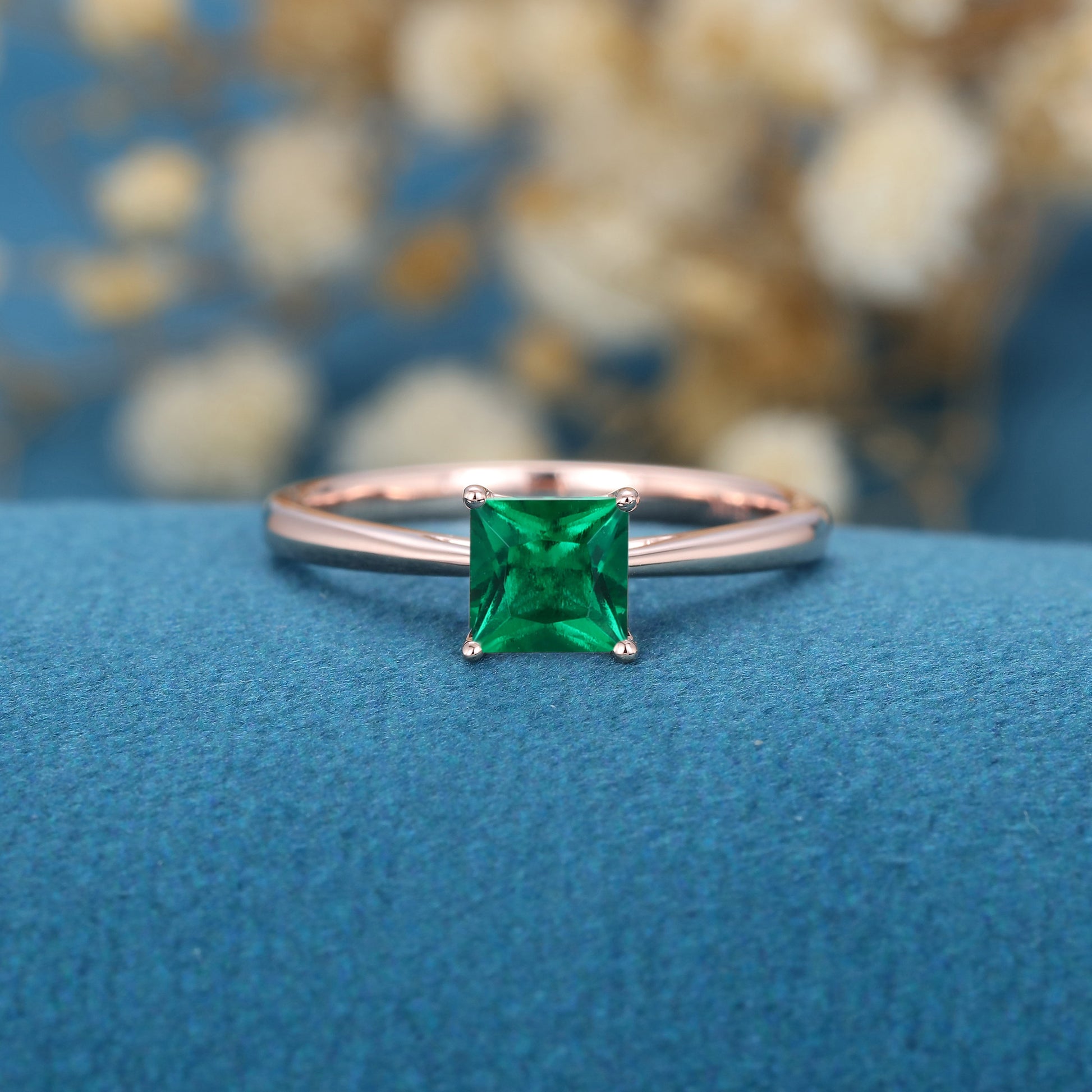 Princess cut Lab Emerald Solitaire Engagement ring