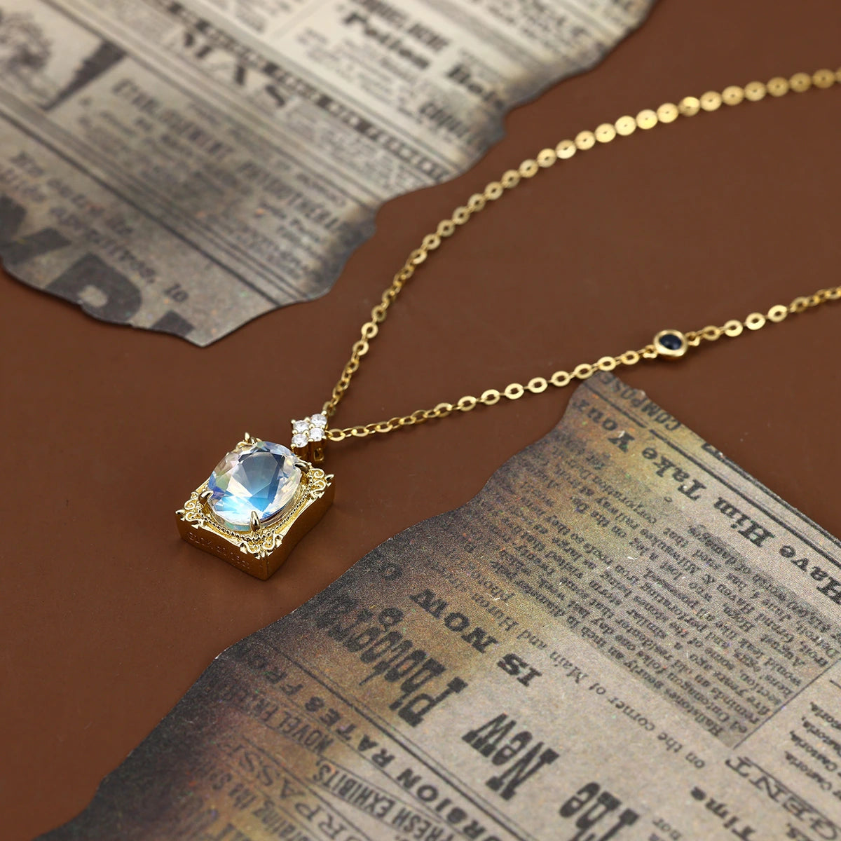 Oval cut Moonstone Pendant Necklace with Diamonds Halo Accents