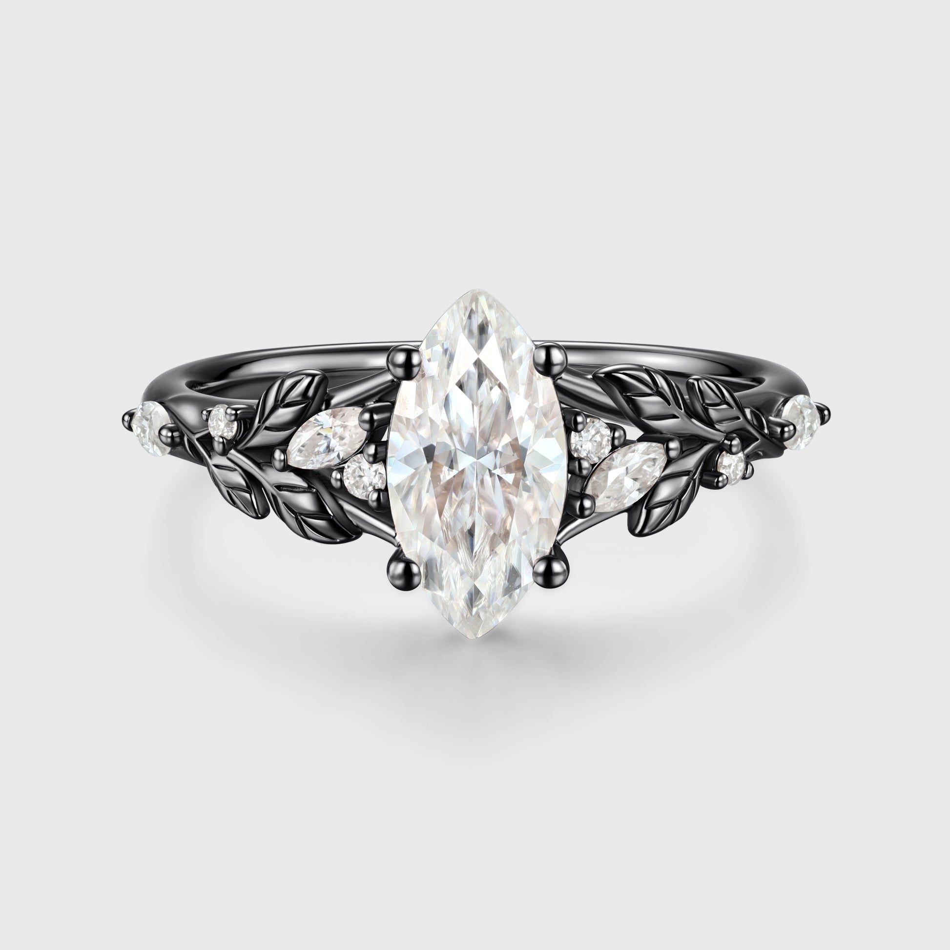 Nature Inspired Marquise cut Moissanite Leaf Gold Engagement Ring