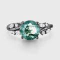 Round cut Moss Agate Matching Moissanite | Diamonds Gold Engagement Ring