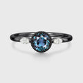 Bezel setting Round cut Lab Alexandrite Gold Engagement Ring