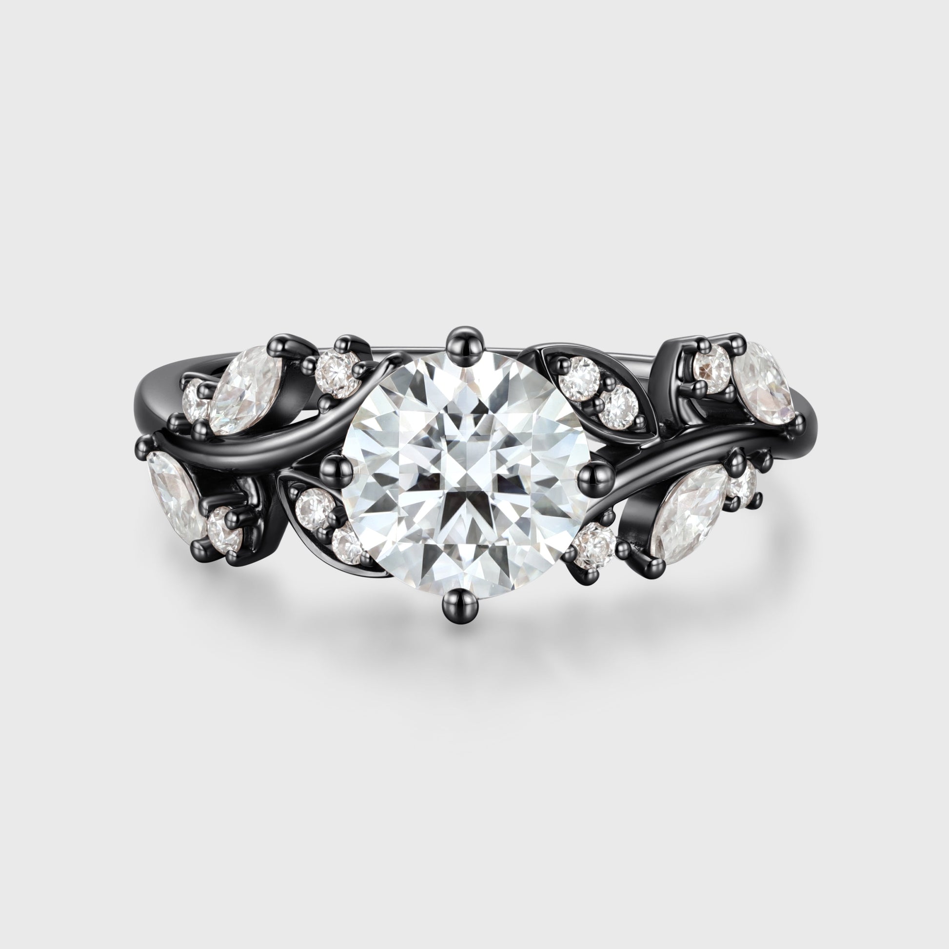 Nature Inspired Round cut Moissanite Leaf Gold Engagement Ring