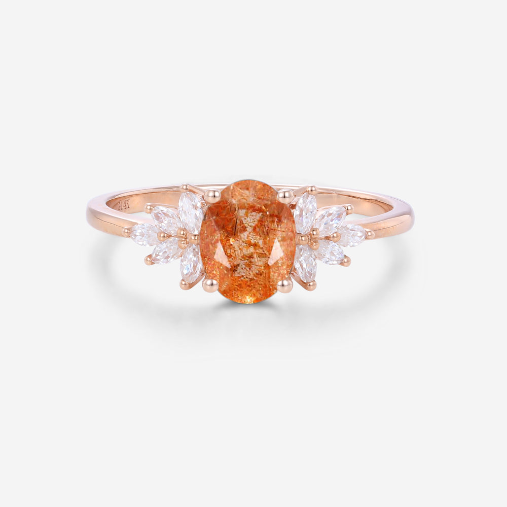 1.35Carat Oval Sunstone Cluster Engagement Ring