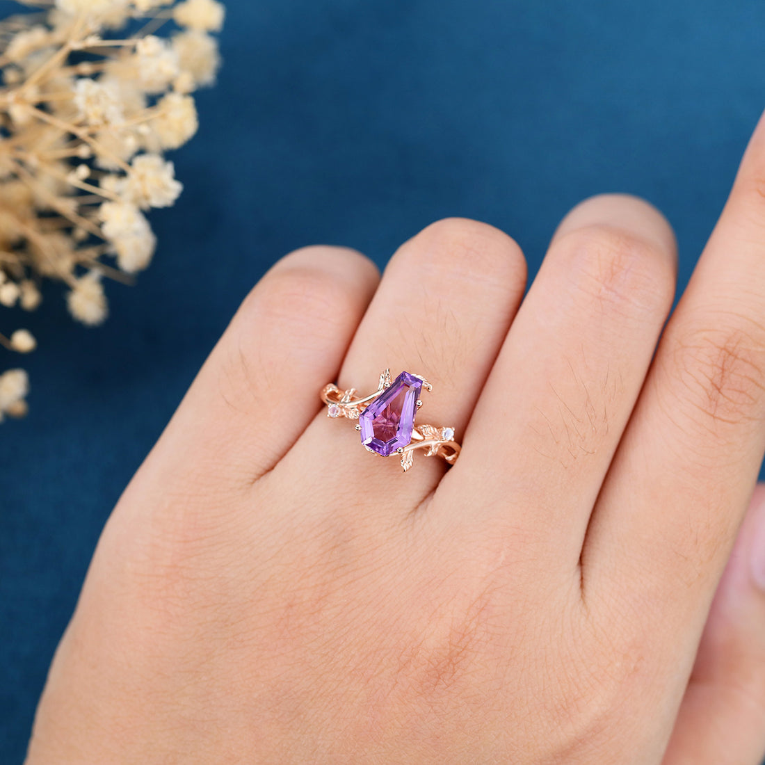 Coffin Cut Amethyst + Natural Pink Sapphire Wedding Bridal Set