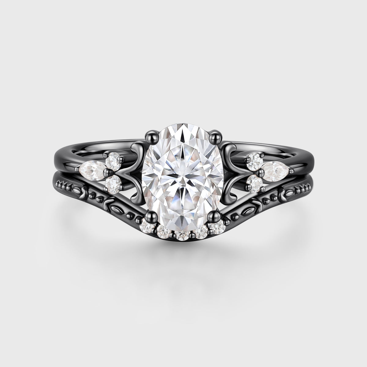 Oval cut Moissanite Side Stone Bridal Set