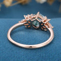 Hexagon Cut Natural Green Moss Agate Cluster Engagement Ring 