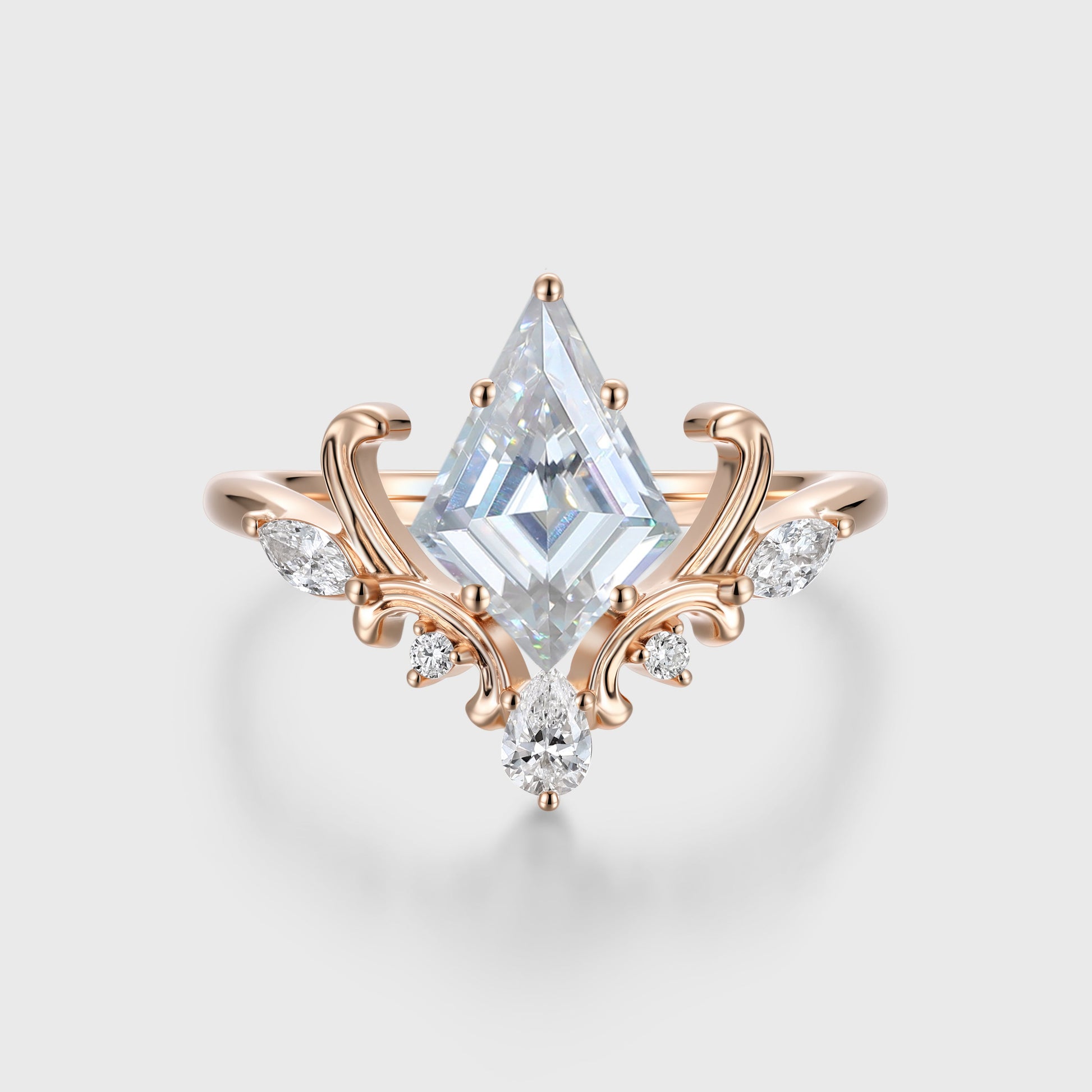 Kite Cut Moissanite Rose Gold Engagement Ring