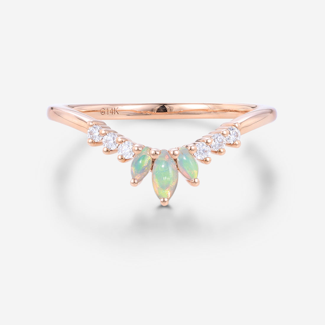 Marquise cut Opal  Round Moissanite | Diamond Curved Wedding Band Ring