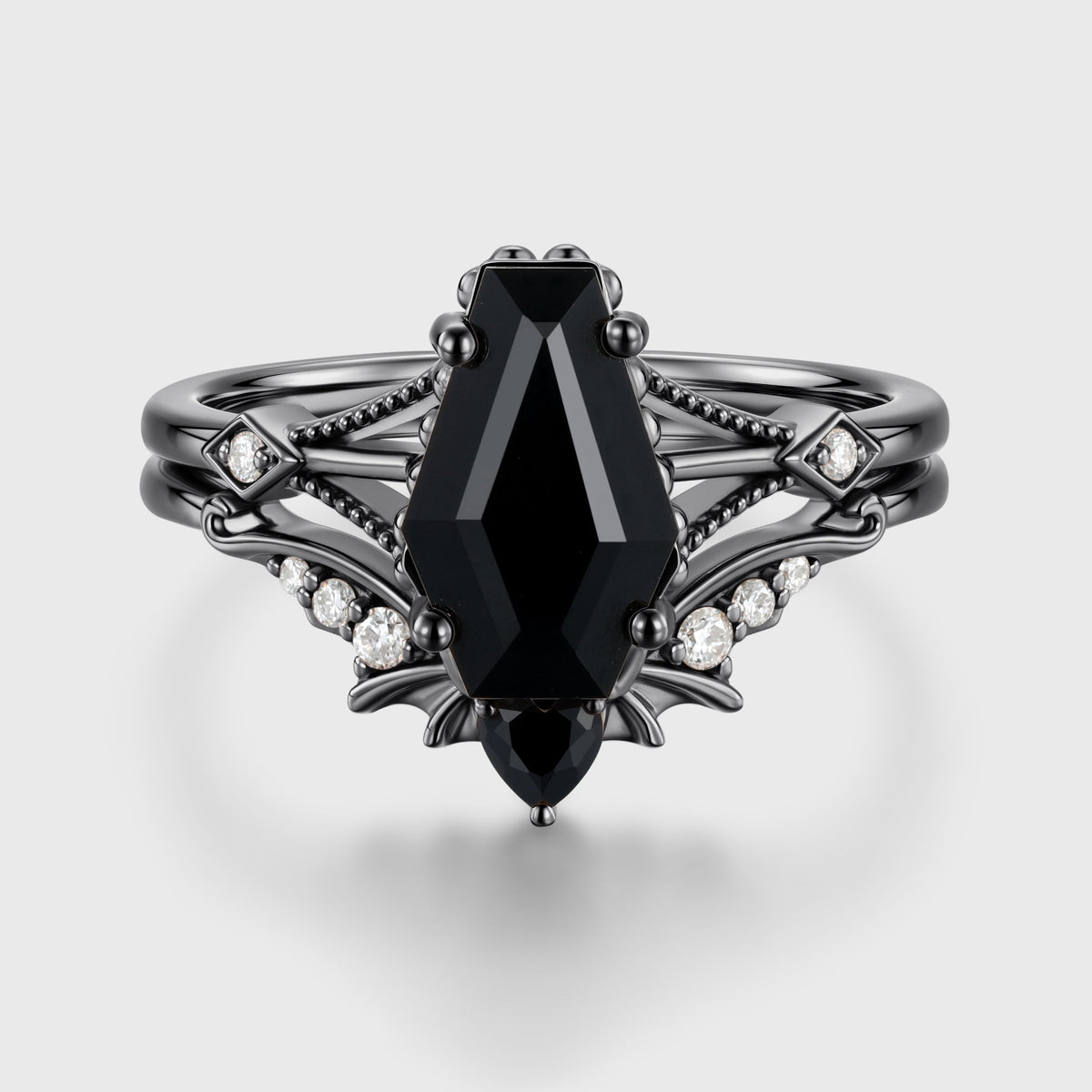 Coffin cut Black Onyx Gothic Bridal Set