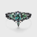 Pear cut Alexandrite Cluster Engagement Ring Set