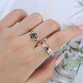 Forever Glow Moss Agate Couple Rings | Rose Gold Leaf Wedding Bridal Set