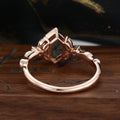 Long Hexagon cut Moss Agate Damonds Leaf Gold Engagement Ring
