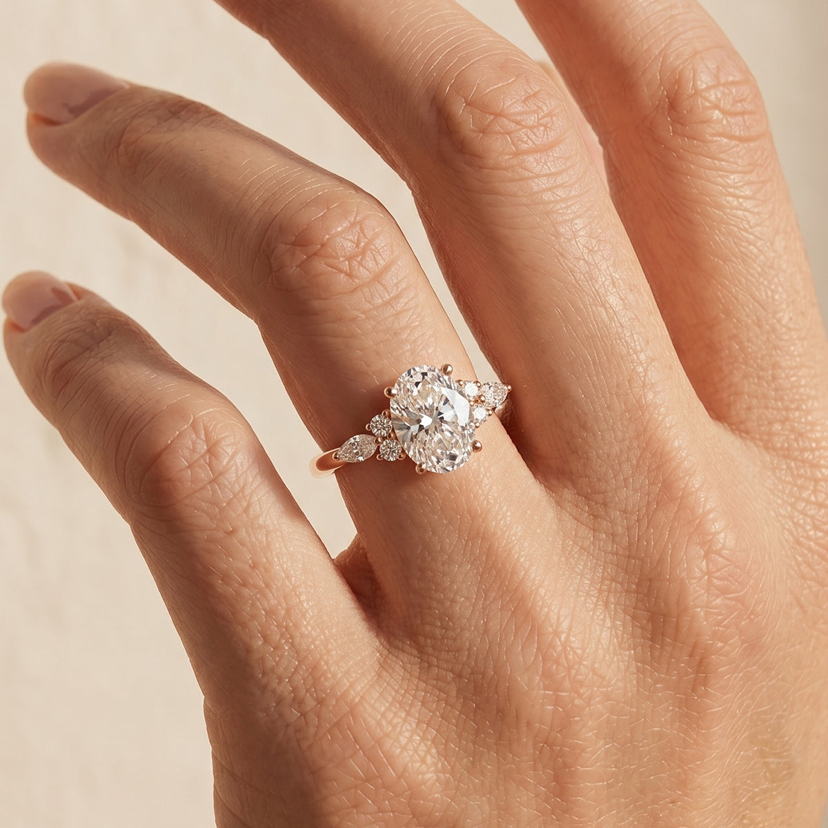 1.0CT~5.0CT Oval cut Lab grown Diamond Cluster Engagement Ring