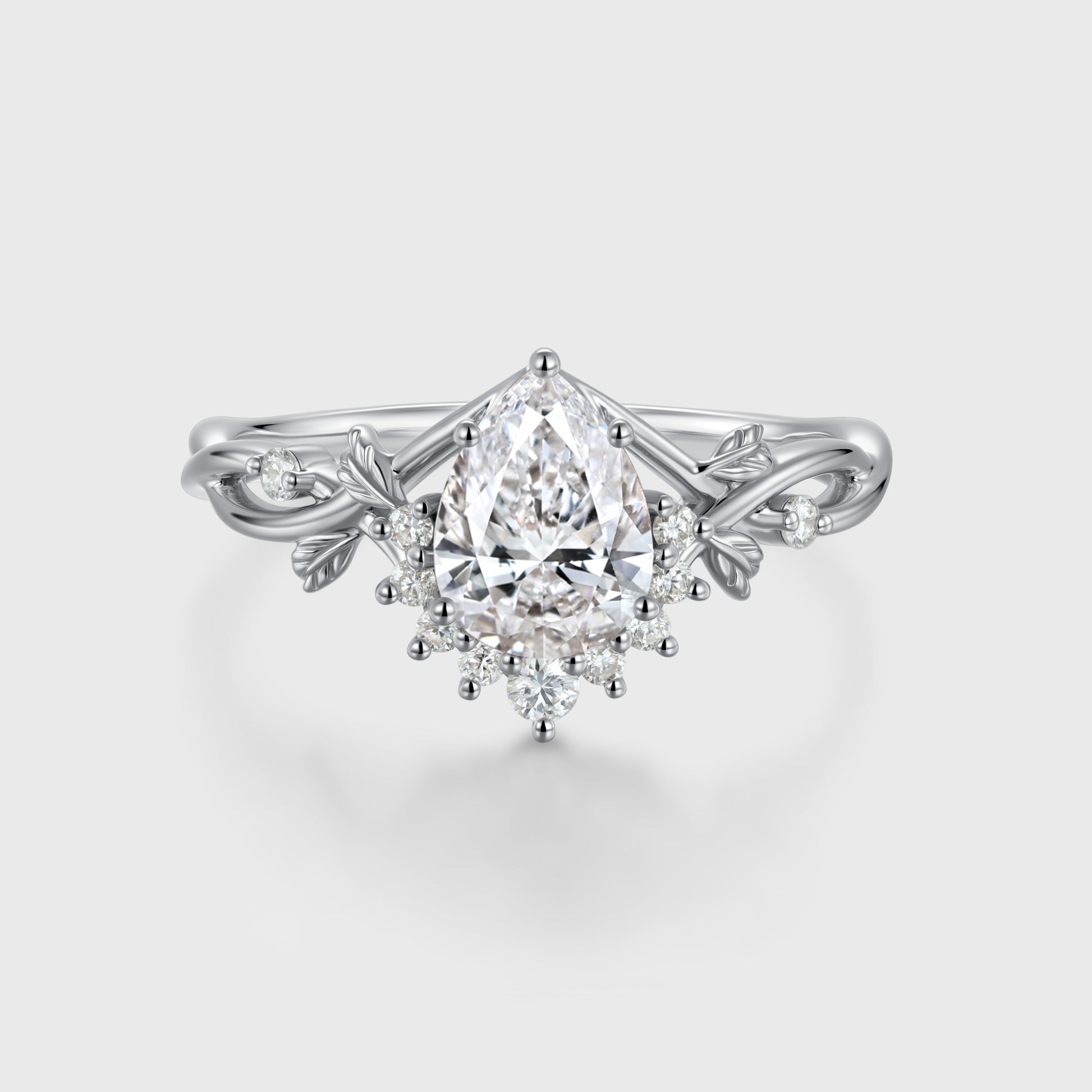 1.0CT~5.0ct  Pear cut Lab grown Diamond Twisted Shank Leaf Engagement Ring