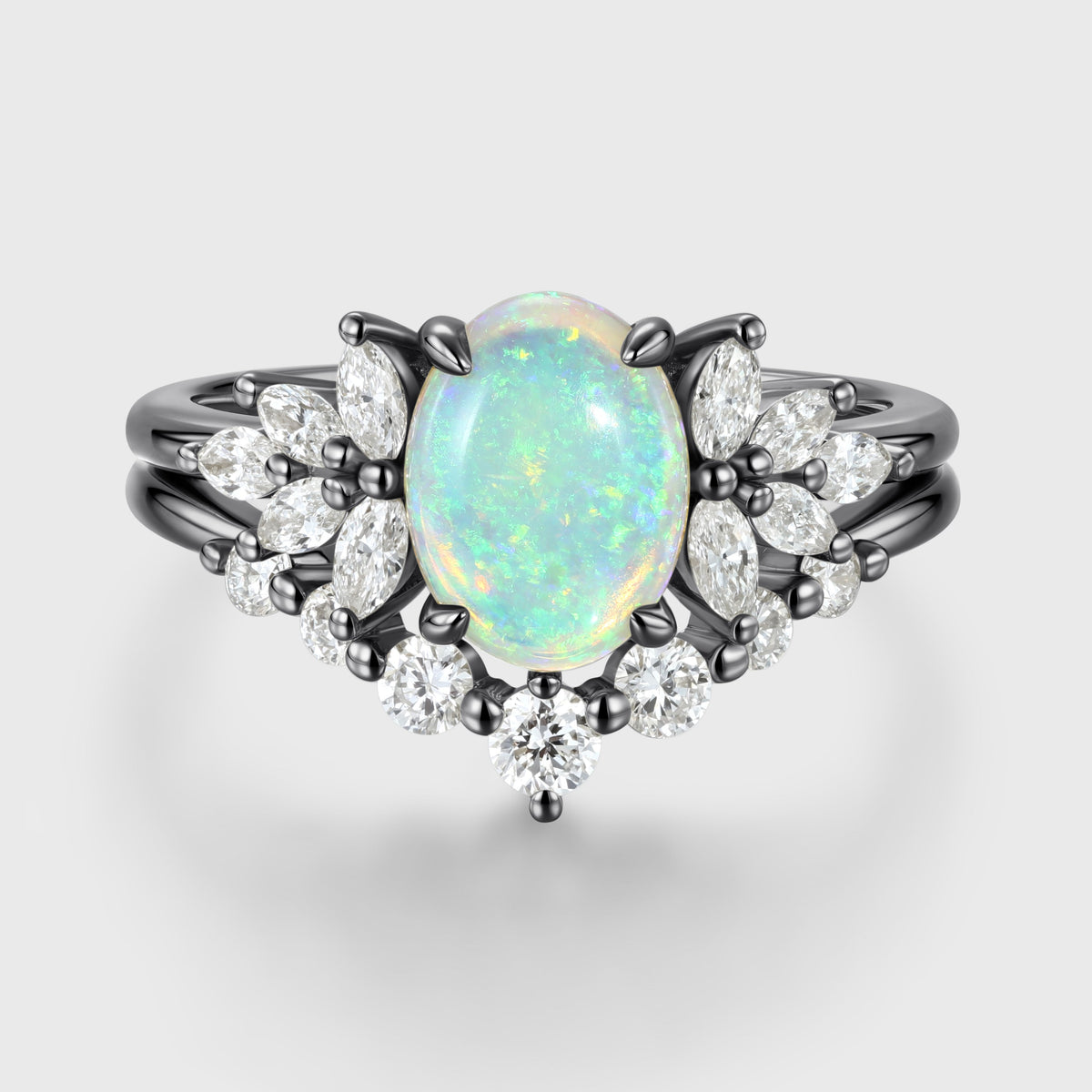 Oval cut Opal Engagement ring Bridal Set