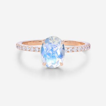 Oval cut Moonstone Half eternity Engagement Ring