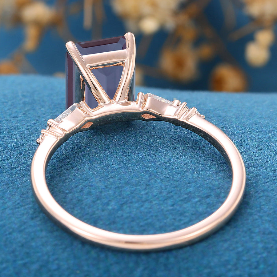 Emerald Cut Alexandrite Engagement Ring 