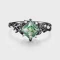 Nature Inspired Princess cut Moss Agate Damonds Leaf Gold Engagement Ring