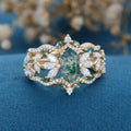 Long Hexagon cut Moss Agate Gold Wedding Bridal Set