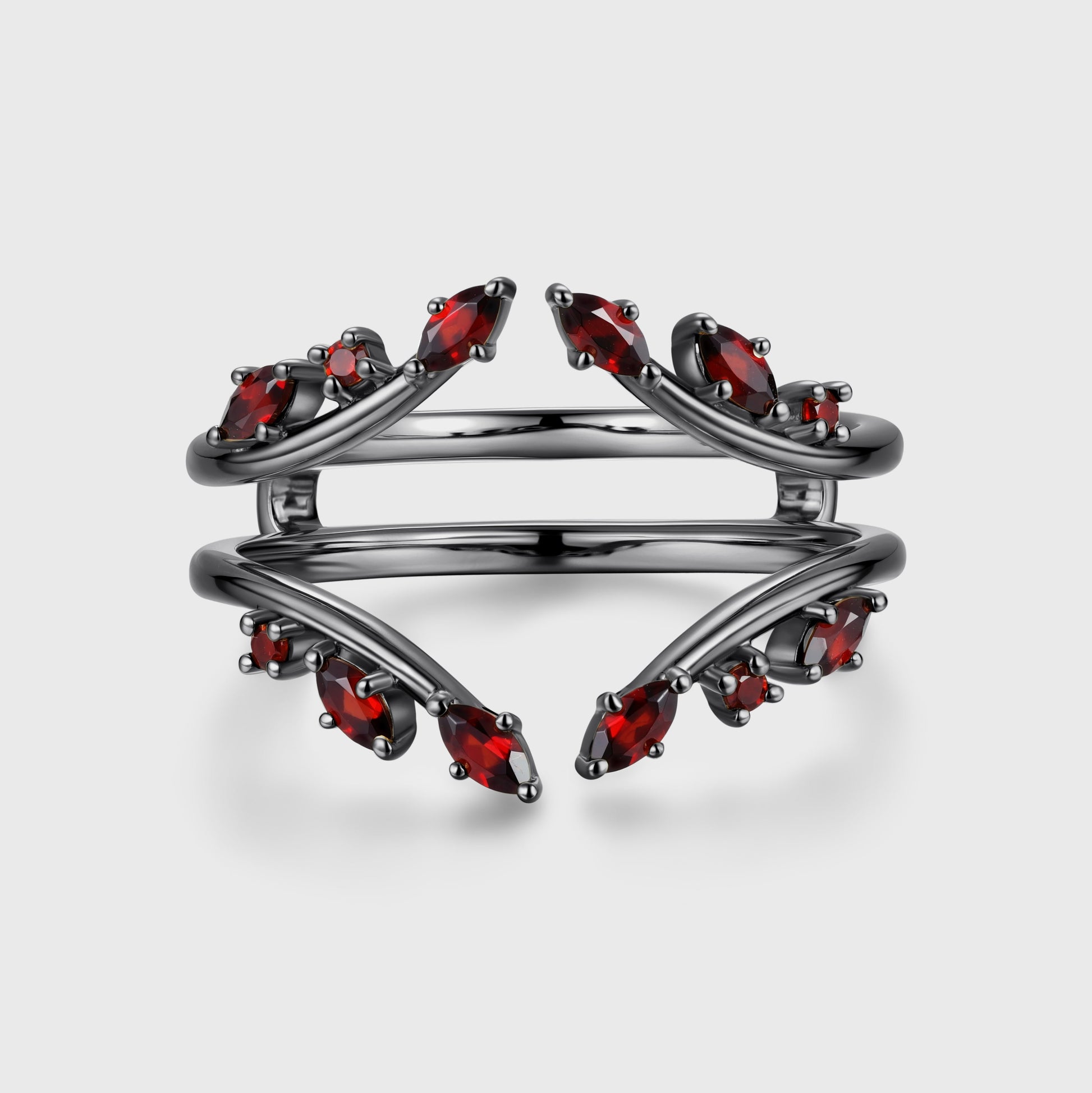 Nature Inspired Garnet Double Curved Wedding Band