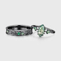 Forever Glow Moss Agate Couple Rings | Rose Gold Leaf Wedding Bridal Set (Copy)