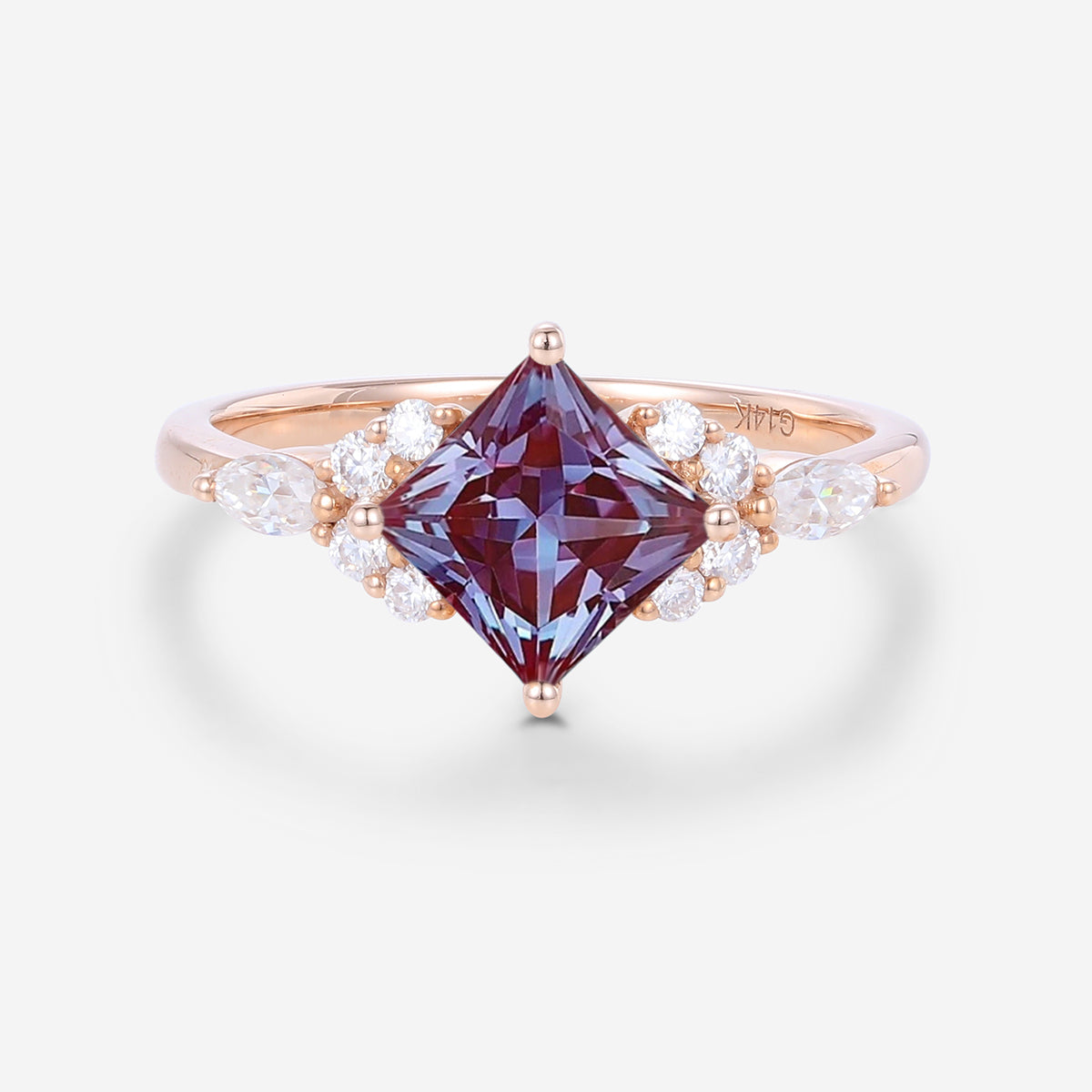 Princess cut Lab Alexandrite | Diamond Engagement ring