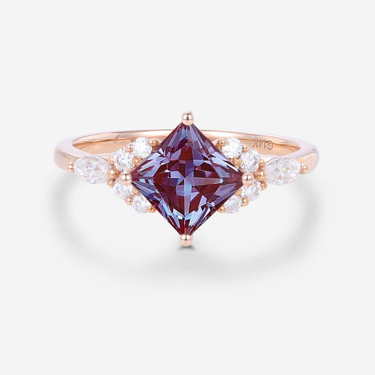 Princess cut Lab Alexandrite | Diamond Engagement ring