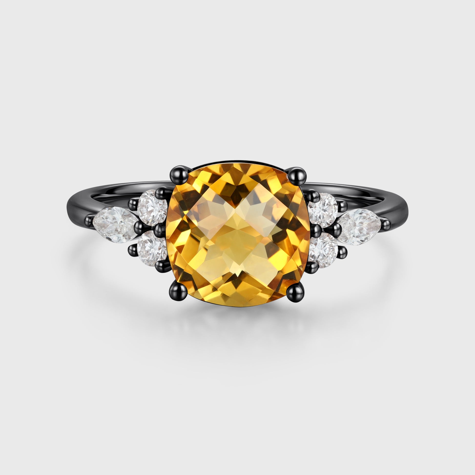 Square cut Citrine Solid Gold Engagement Ring