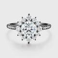 Round Moissanite Halo | Flower Half Eternity Engagement ring