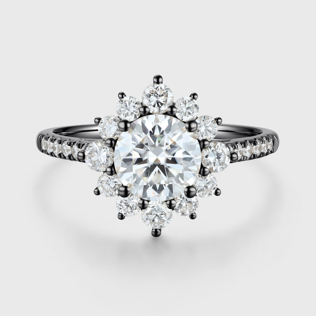 Round Moissanite Halo | Flower Half Eternity Engagement ring