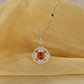 Round cut Spinel Pendant Necklace with Diamonds Halo Accents