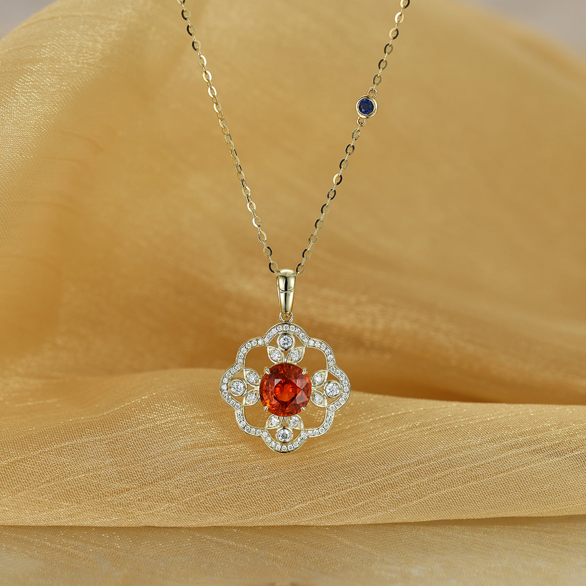Round cut Spinel Pendant Necklace with Diamonds Halo Accents