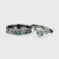 Forever Glow Moss Agate Couple Rings | Rose Gold Leaf Wedding Bridal Set