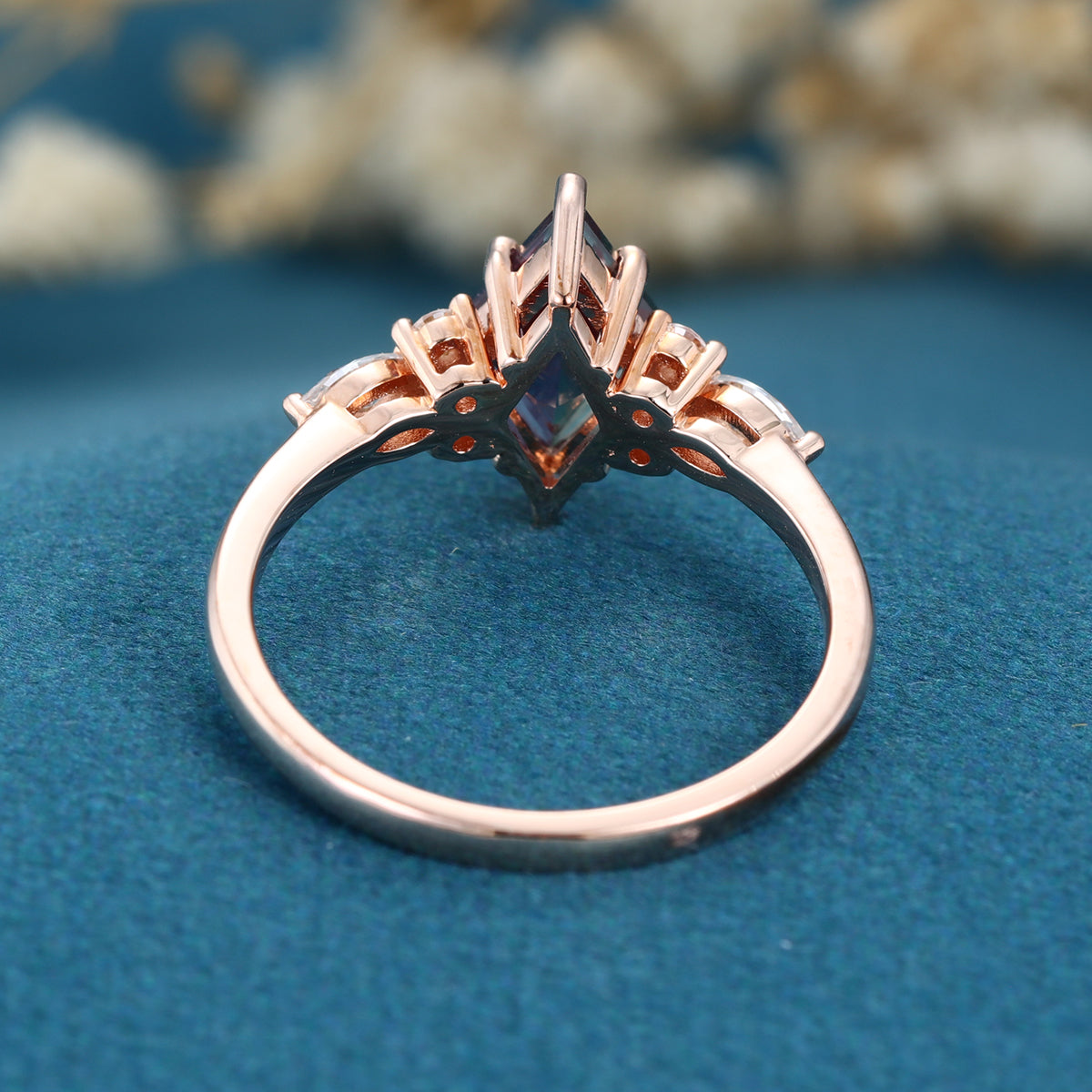 Lozenge cut Lab Alexandrite Solid Gold Engagement Ring