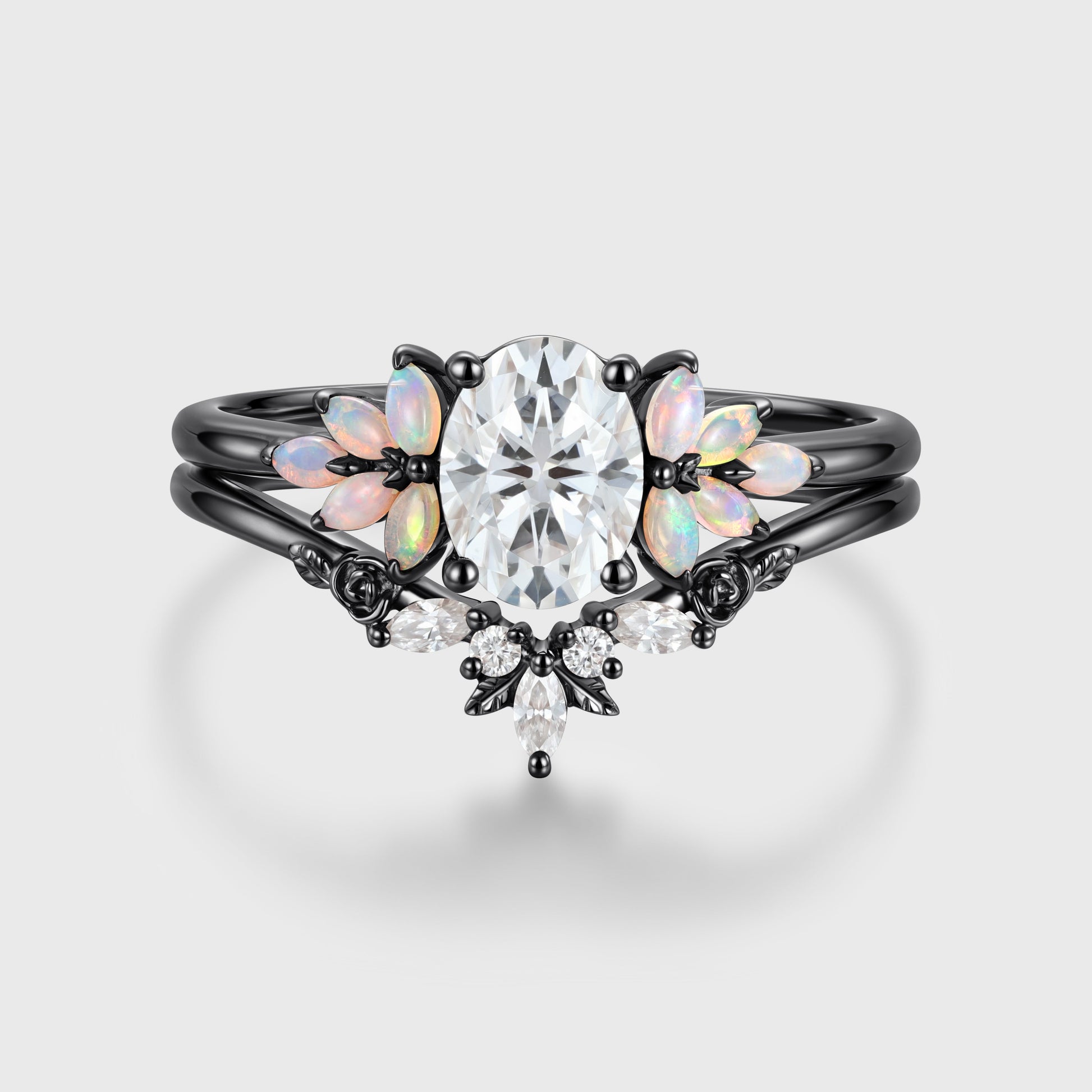 Oval Cut Moissanite+Opal Rose Gold Wedding Bridal set