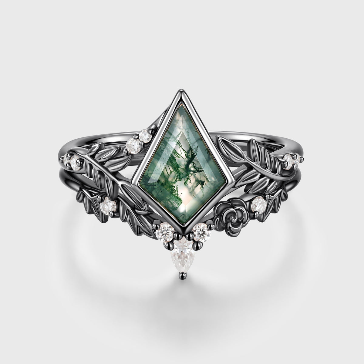 Kite cut Moss Agate Nature Floral Bridal Set