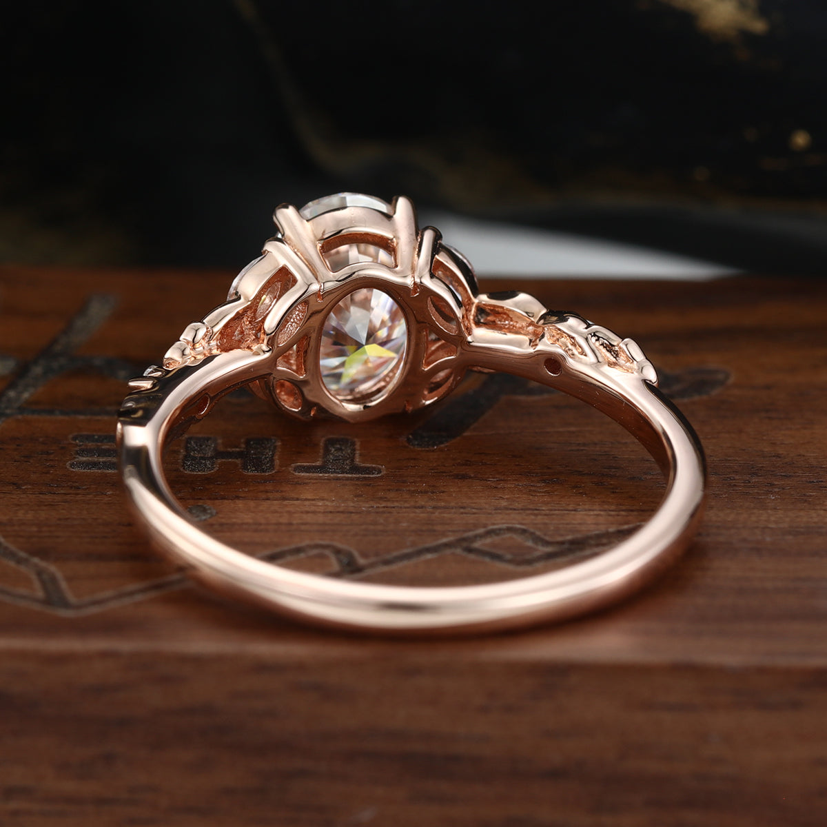 Nature Inspired Oval cut Moissanite Leaf Gold Engagement Ring