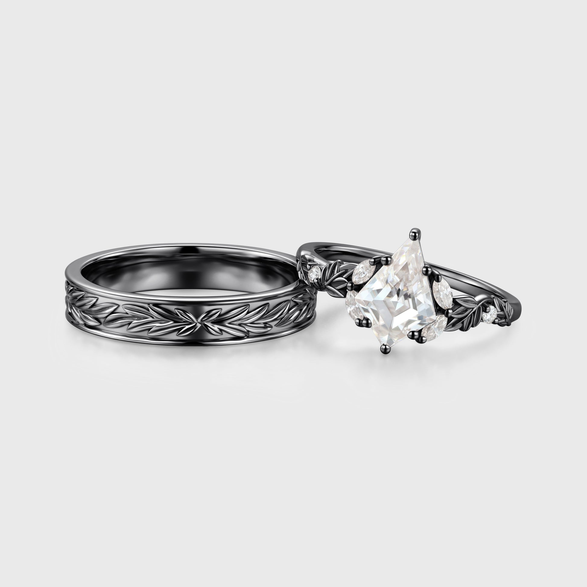Nature Inspired Moissanite Couple Rings | D Color VVS1 | Rose Gold Leaf Wedding Bridal Set