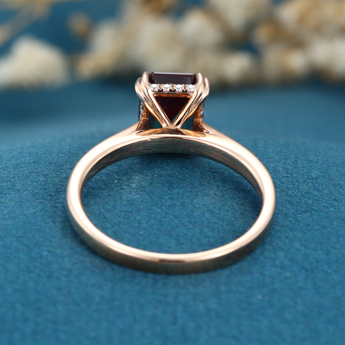 Emerald cut Lab Alexandrite Solid Gold Engagement Ring