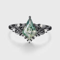 Nature Inspired Kite cut Moss Agate Leaf Gold Engagement Ring