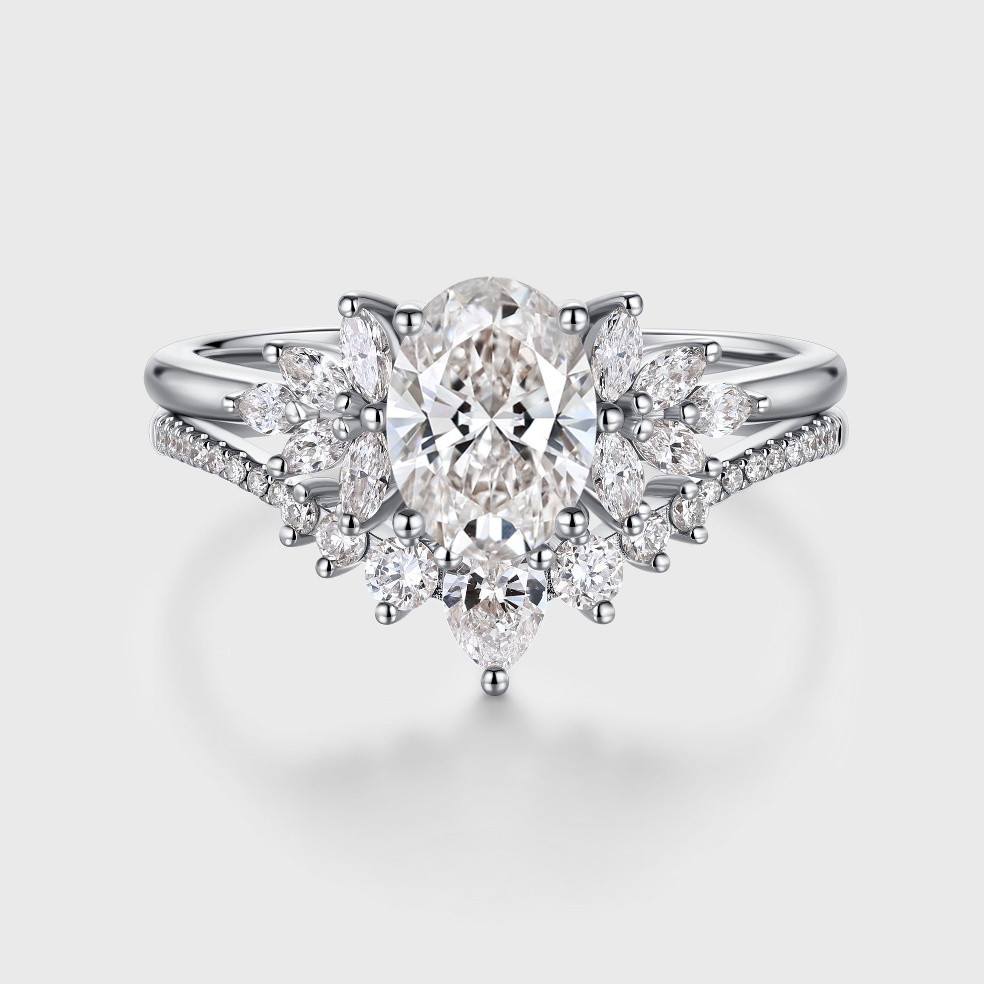 1.0CT~5.0CT Oval cut Lab grown Diamond Cluster Engagement Ring Set