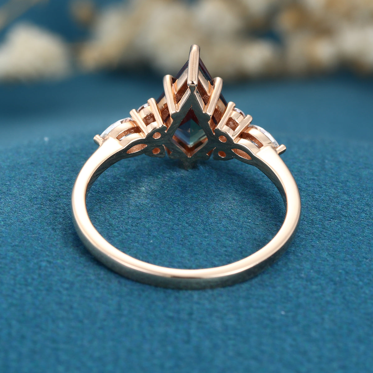 Kite cut Lab Alexandrite Solid Gold Engagement Ring