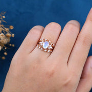 Oval cut Moonstone | Moissanite Cluster Engagement Bridal Set