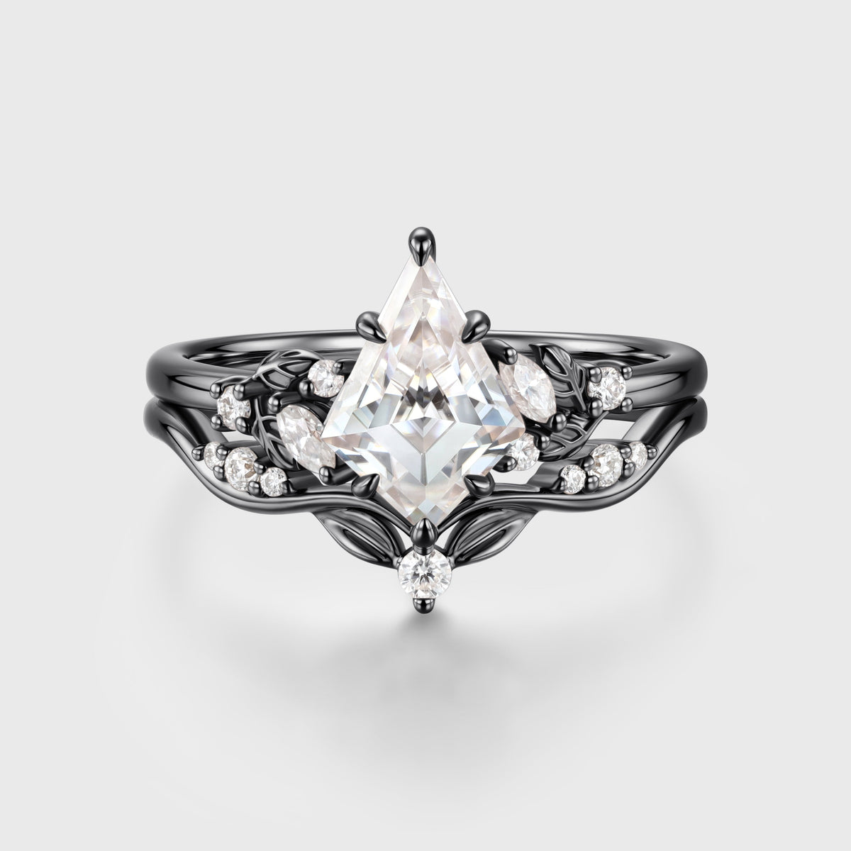 Kite cut Moissanite Leaf Vine Split Shank Bridal Set