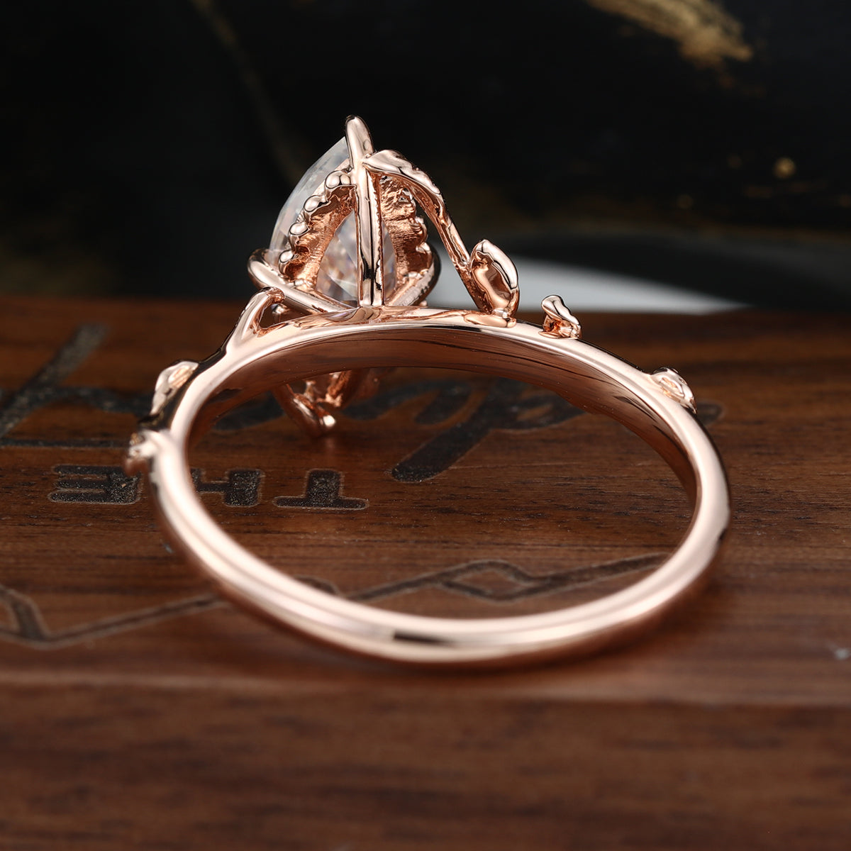 Nature Inspired Marquise cut Moissanite Leaf Gold Engagement Ring